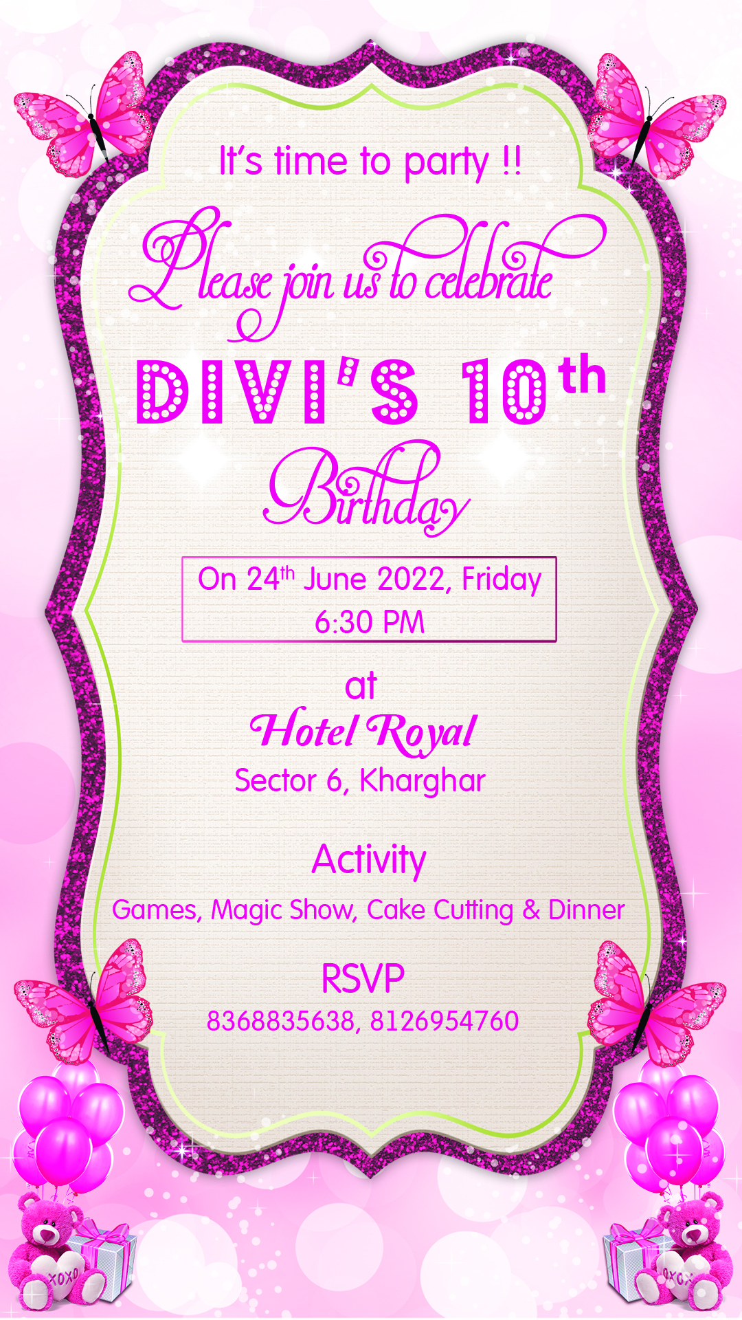 Birthday Invitation, girl birhtday invitation